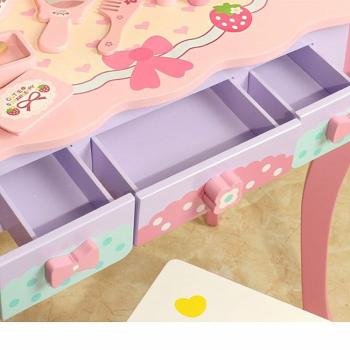 360Home Rosa Erdbeer Kinderschminktisch Kinderfrisiertisch mit Drei Spiegeln L